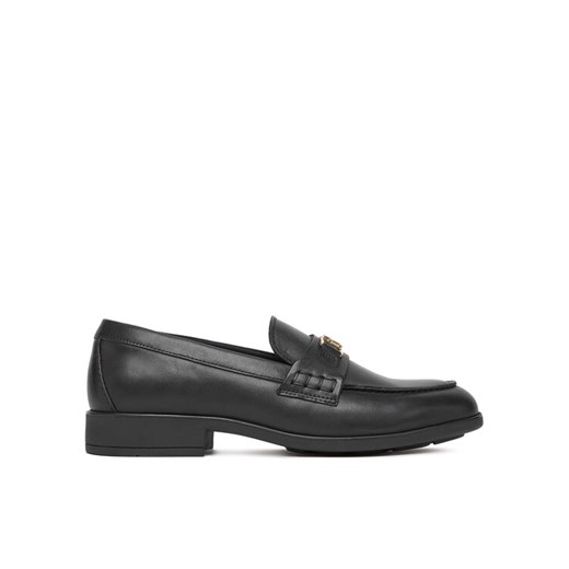 Loafersy Tommy Hilfiger Th Logo Leather Loafer FW0FW08705 Czarny ze sklepu eobuwie.pl w kategorii Lordsy damskie - zdjęcie 183943755