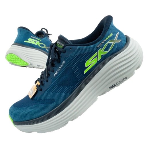 Buty do biegania Skechers Max Cushioning Slip-INS 220611/NVY niebieskie ze sklepu ButyModne.pl w kategorii Buty sportowe męskie - zdjęcie 183944197