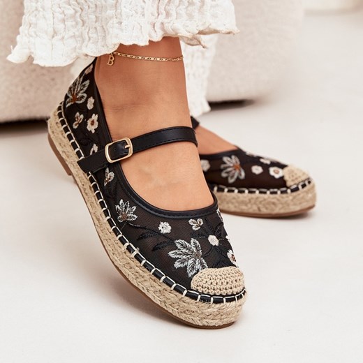 Siateczkowe Espadryle Z Haftem Na Platformie Czarne ze sklepu ButyModne.pl w kategorii Espadryle damskie - zdjęcie 183944358