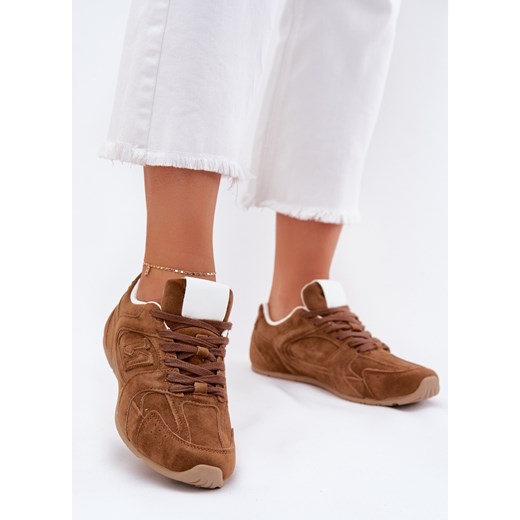 Buty Sportowe Damskie Z Eko Zamszu Camel brązowe ze sklepu ButyModne.pl w kategorii Buty sportowe damskie - zdjęcie 183944395