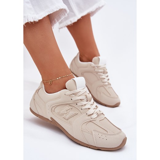 Buty Sportowe Damskie Z Eko Zamszu Beżowe beżowy ze sklepu ButyModne.pl w kategorii Buty sportowe damskie - zdjęcie 183944397