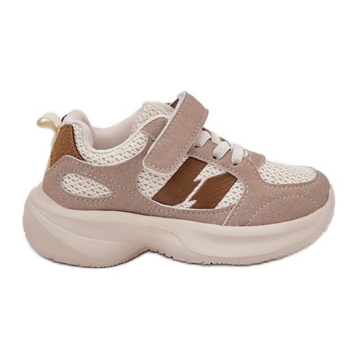 Buty Sportowe Sneakersy Dziecięce Na Rzep Beżowe beżowy ze sklepu ButyModne.pl w kategorii Buty sportowe dziecięce - zdjęcie 183944476