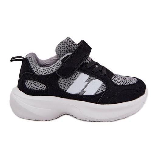 Buty Sportowe Sneakersy Dziecięce Na Rzep Czarno-Szare czarne ze sklepu ButyModne.pl w kategorii Buty sportowe dziecięce - zdjęcie 183944477