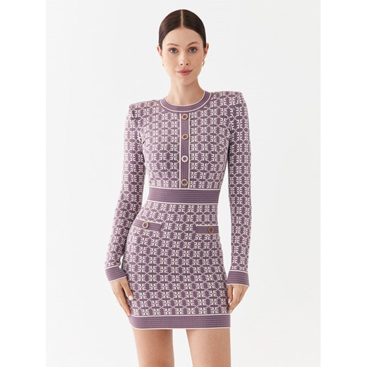 Elisabetta Franchi Sukienka dzianinowa AM-94Q-36E2-V550 Fioletowy Slim Fit ze sklepu MODIVO w kategorii Sukienki - zdjęcie 183946507