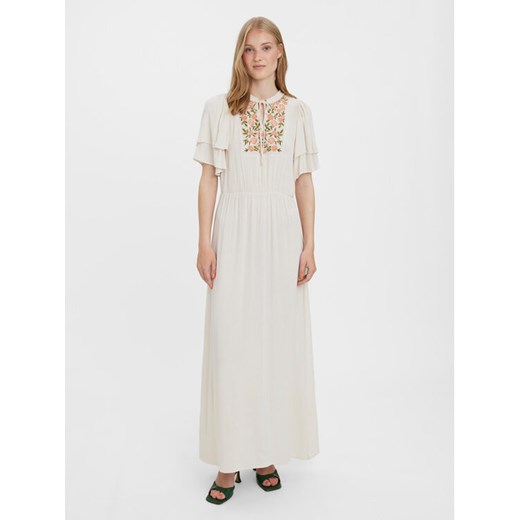 Vero Moda Sukienka letnia Gina 10277291 Écru Regular Fit ze sklepu MODIVO w kategorii Sukienki - zdjęcie 183946647