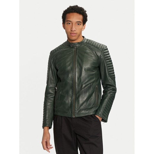 Serge Pariente Kurtka skórzana Leman 2 Zielony Slim Fit ze sklepu MODIVO w kategorii Kurtki męskie - zdjęcie 183946795