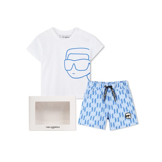 Karl Lagerfeld Kids Komplet t-shirt i spodenki Z30498 S Niebieski Regular Fit ze sklepu MODIVO w kategorii Komplety chłopięce - zdjęcie 183947775