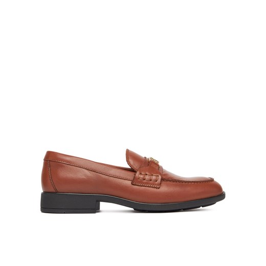Loafersy Tommy Hilfiger Th Logo Leather Loafer FW0FW08705 Brązowy ze sklepu eobuwie.pl w kategorii Lordsy damskie - zdjęcie 183969697