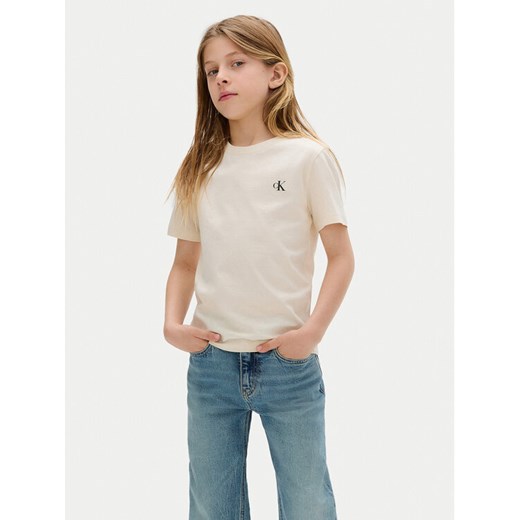 Calvin Klein Jeans Komplet 2 t-shirtów Monologo IB0IB01093 D Beżowy Regular Fit ze sklepu MODIVO w kategorii Bluzki dziewczęce - zdjęcie 183985116