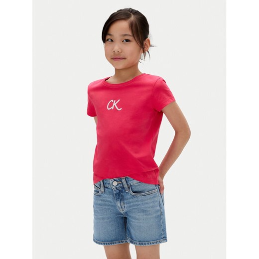 Calvin Klein Jeans T-Shirt Glitter IG0IG02972 D Różowy Slim Fit ze sklepu MODIVO w kategorii Bluzki dziewczęce - zdjęcie 183985259