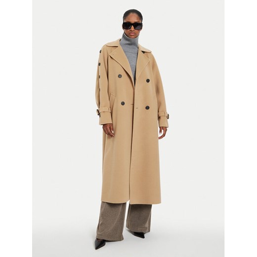 Weekend Max Mara Płaszcz wełniany Natale 2425016021 Beżowy Regular Fit ze sklepu MODIVO w kategorii Płaszcze damskie - zdjęcie 183985296