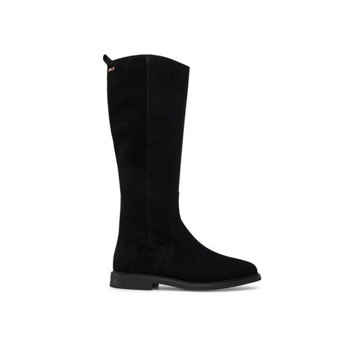Tommy Hilfiger Kozaki Flag Suede Long Boot Zip FW0FW08178 Czarny ze sklepu MODIVO w kategorii Kozaki damskie - zdjęcie 183985878