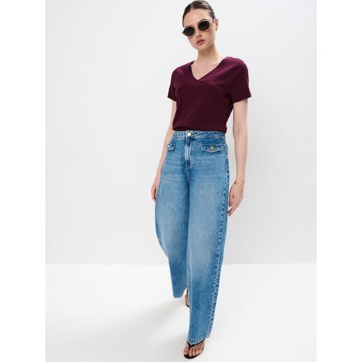 Mohito - T-shirt z merceryzowanej bawełny - kasztanowy ze sklepu Mohito w kategorii Bluzki damskie - zdjęcie 183991608