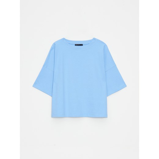 Mohito - Bawełniany błękitny t-shirt - błękitny ze sklepu Mohito w kategorii Bluzki damskie - zdjęcie 183993139
