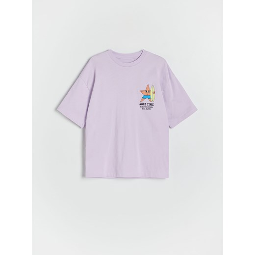 Reserved - T-shirt oversize z nadrukiem - lawendowy ze sklepu Reserved w kategorii T-shirty chłopięce - zdjęcie 183993568