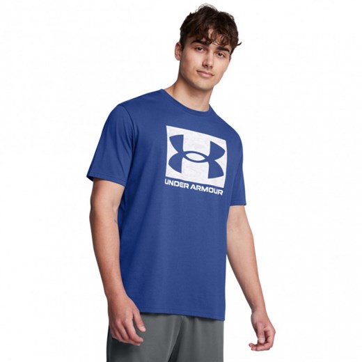 Męski t-shirt z nadrukiem Under Armour UA Abc Camo Boxed Logo Ss - niebieski ze sklepu Sportstylestory.com w kategorii T-shirty męskie - zdjęcie 183993859