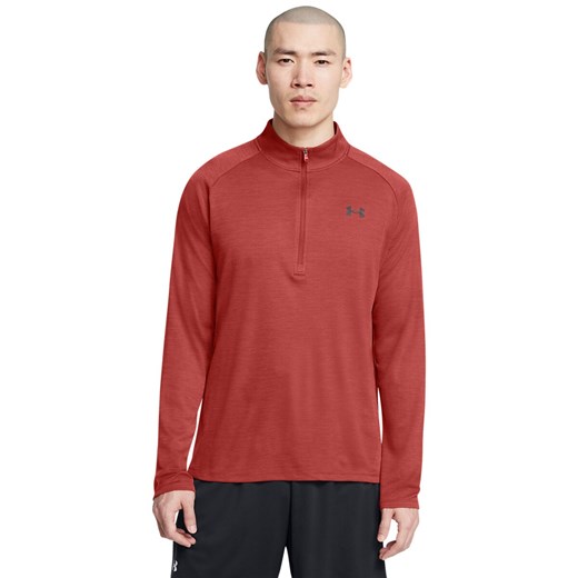 Męski longsleeve treningowy Under Armour UA Tech Textured 1/2 Zip - czerwony ze sklepu Sportstylestory.com w kategorii T-shirty męskie - zdjęcie 183993947