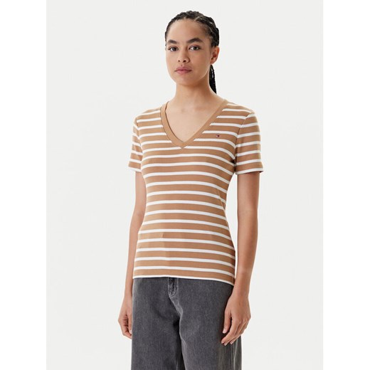 Tommy Hilfiger T-Shirt New Cody WW0WW40584 Brązowy Slim Fit ze sklepu MODIVO w kategorii Bluzki damskie - zdjęcie 183995807