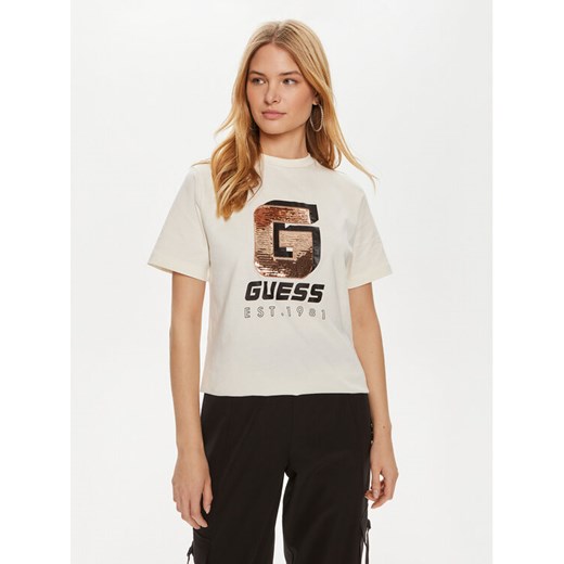 Guess T-Shirt Ines V4YI07 I3Z14 Écru Regular Fit ze sklepu MODIVO w kategorii Bluzki damskie - zdjęcie 183995835