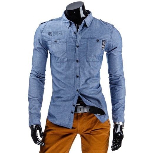 Koszula z długim rękawem (dx0757) - Niebieski dstreet niebieski bawełna