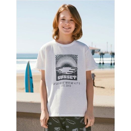 Sinsay - Koszulka z nadrukiem - kremowy ze sklepu Sinsay w kategorii T-shirty chłopięce - zdjęcie 183998126