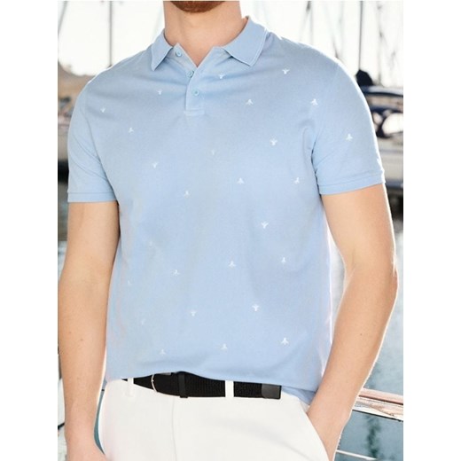 Sinsay - Koszulka polo z nadrukiem all over - błękitny ze sklepu Sinsay w kategorii T-shirty męskie - zdjęcie 183998265