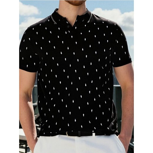 Sinsay - Koszulka polo z nadrukiem all over - czarny ze sklepu Sinsay w kategorii T-shirty męskie - zdjęcie 183998267