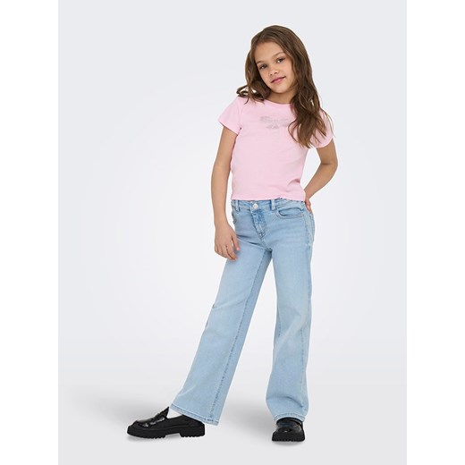 Bluzka dziewczęca Kids ONLY bawełniana różowa z aplikacjami  