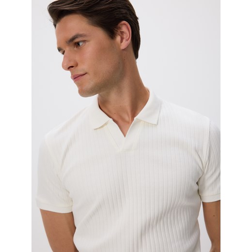 Reserved - Koszulka polo slim - złamana biel ze sklepu Reserved w kategorii T-shirty męskie - zdjęcie 184001876