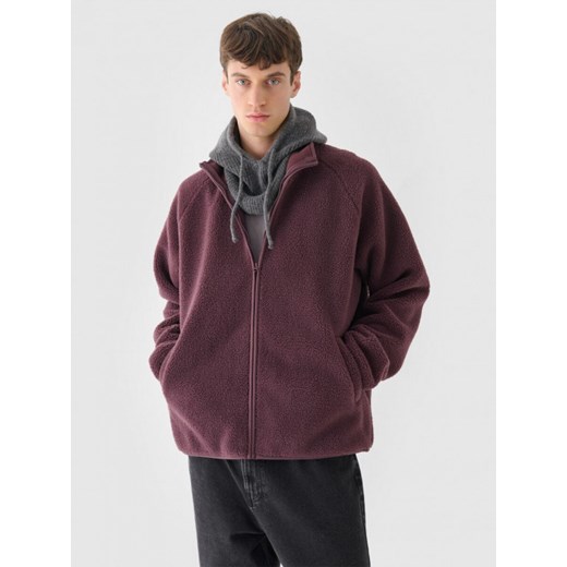 Męski polar sherpa rozpinany Outhorn OTHWAW24TJACM234  - czerwony ze sklepu Sportstylestory.com w kategorii Bluzy męskie - zdjęcie 184004446