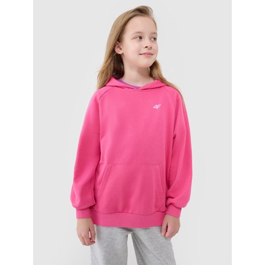 Dziewczęca bluza dresowa nierozpinana z kapturem 4F 4FJWSS25TSWSF1478 - różowa ze sklepu Sportstylestory.com w kategorii Bluzy dziewczęce - zdjęcie 184004489
