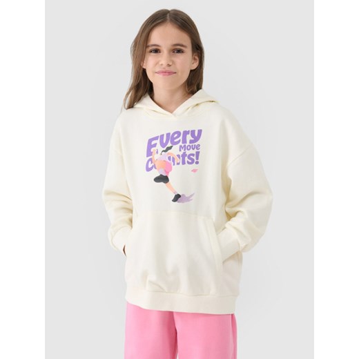 Dziewczęca bluza dresowa nierozpinana z kapturem 4F 4FJASAW24TSWSF2156 - żółta ze sklepu Sportstylestory.com w kategorii Bluzy dziewczęce - zdjęcie 184004566