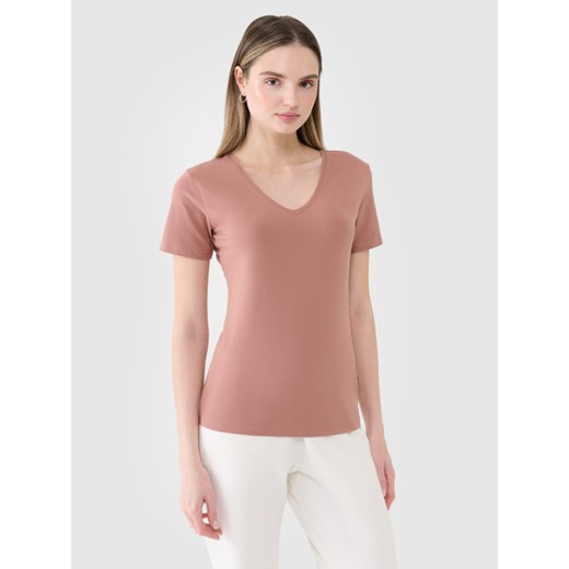 Damski t-shirt basic 4F 4FWSS25TTSHF1990 - brązowy ze sklepu Sportstylestory.com w kategorii Bluzki damskie - zdjęcie 184004645