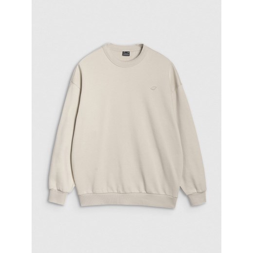 Bluza dresowa nierozpinana bez kaptura uniseks 4F 4FWSS25TSWSU1546 - beżowa ze sklepu Sportstylestory.com w kategorii Bluzy damskie - zdjęcie 184004879