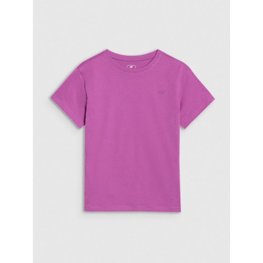 Dziewczęcy t-shirt oversize 4F 4FJWSS25TTSHF2326 - fioletowy ze sklepu Sportstylestory.com w kategorii Bluzki dziewczęce - zdjęcie 184004958
