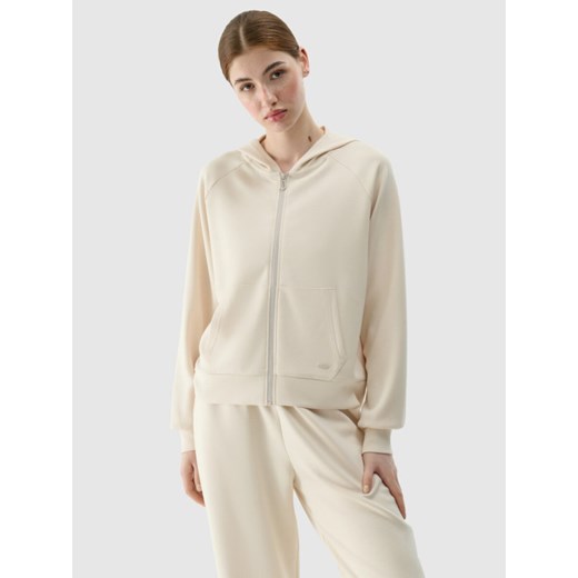 Damska bluza dresowa rozpinana z kapturem 4F 4FWSS25TSWSF1577 - beżowa ze sklepu Sportstylestory.com w kategorii Bluzy damskie - zdjęcie 184005109