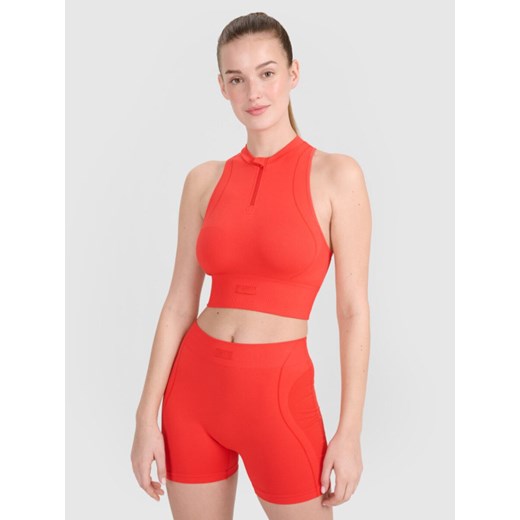 Damski crop top treningowy 4F 4FRSS25TFSLF721 - czerwony ze sklepu Sportstylestory.com w kategorii Bluzki damskie - zdjęcie 184005216