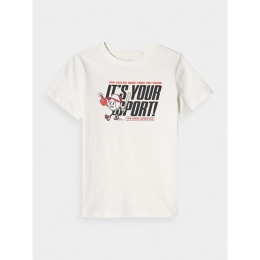 Chłopięcy t-shirt z nadrukiem 4F 4FJRSS25TTSHM2568 - biały ze sklepu Sportstylestory.com w kategorii T-shirty chłopięce - zdjęcie 184005479