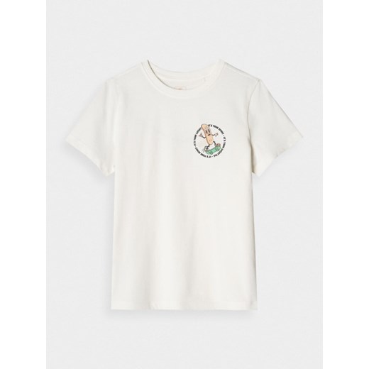 Chłopięcy t-shirt z nadrukiem 4F 4FJRSS25TTSHM2565 - biały ze sklepu Sportstylestory.com w kategorii T-shirty chłopięce - zdjęcie 184005529