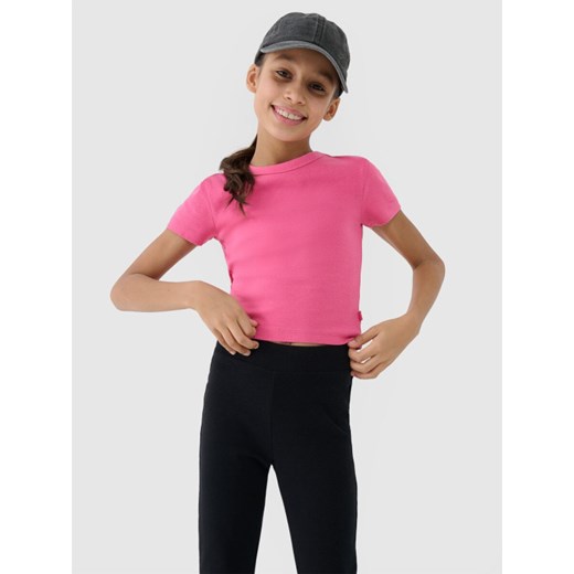 Dziewczęcy top basic t-shirt 4F 4FJWSS25TTSHF1852 - różowy ze sklepu Sportstylestory.com w kategorii Bluzki dziewczęce - zdjęcie 184005918