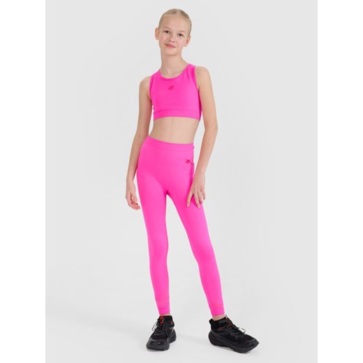 Dziewczęce legginsy sportowe 4F 4FJWSS25TFTIF297 - różowe ze sklepu Sportstylestory.com w kategorii Spodnie dziewczęce - zdjęcie 184006008