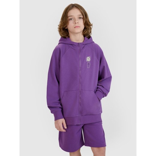 Chłopięca bluza dresowa rozpinana z kapturem 4F 4FJRSS25TSWSM2103 - fioletowa ze sklepu Sportstylestory.com w kategorii Bluzy chłopięce - zdjęcie 184006028