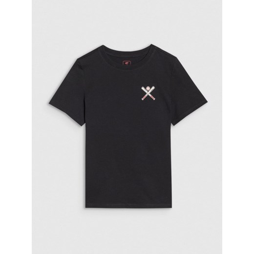 Chłopięcy t-shirt z nadrukiem 4F 4FJRSS25TTSHM2642 - czarny ze sklepu Sportstylestory.com w kategorii T-shirty chłopięce - zdjęcie 184006428