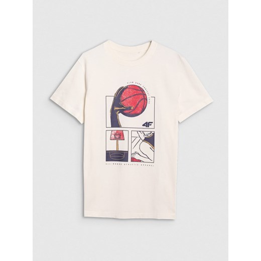 Męski t-shirt z nadrukiem 4F 4FRSS25TTSHM2983 - biały ze sklepu Sportstylestory.com w kategorii T-shirty męskie - zdjęcie 184006595