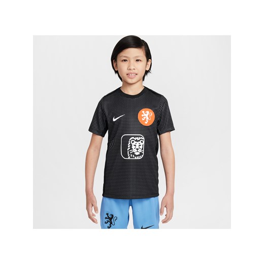 Przedmeczowa koszulka piłkarska z krótkim rękawem dla dużych dzieci Nike Dri-FIT Holandia Academy Pro - Czerń ze sklepu Nike poland w kategorii T-shirty chłopięce - zdjęcie 184007008
