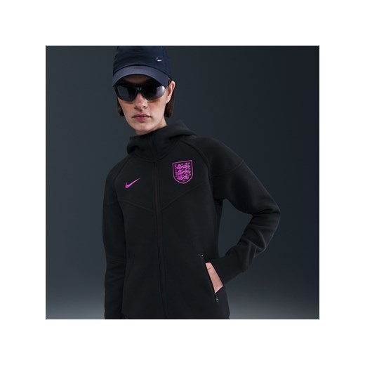 Damska piłkarska bluza dzianinowa z kapturem i zamkiem na całej długości Nike Anglia Tech Fleece Windrunner - Czerń ze sklepu Nike poland w kategorii Bluzy damskie - zdjęcie 184007036