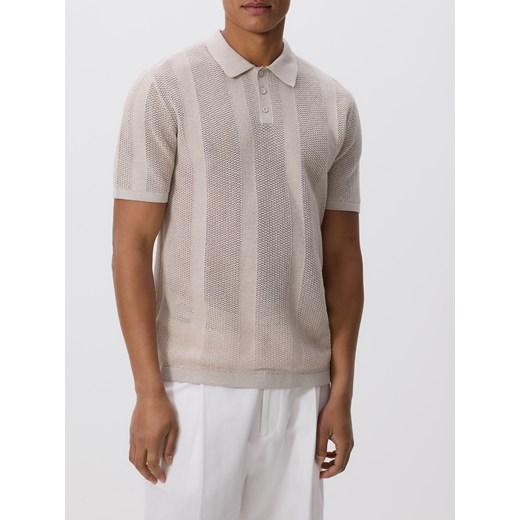Reserved - Ażurowy sweter polo - beżowy ze sklepu Reserved w kategorii T-shirty męskie - zdjęcie 184010636