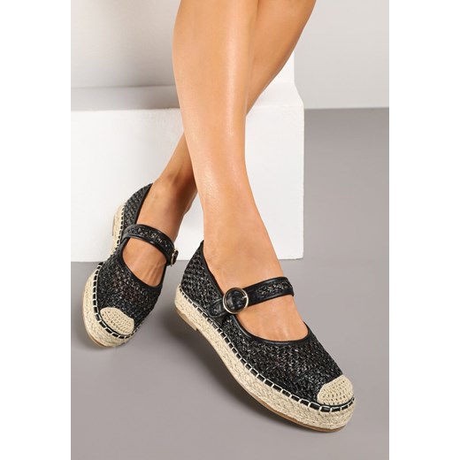 Czarne Espadryle z Plecionki z Ozdobnym Noskiem Sprzączką i Wkładką ze Skóry Eranwena ze sklepu renee.pl w kategorii Espadryle damskie - zdjęcie 184011307
