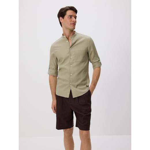Reserved - Koszula slim fit ze stójką - oliwkowy ze sklepu Reserved w kategorii Koszule męskie - zdjęcie 184012315