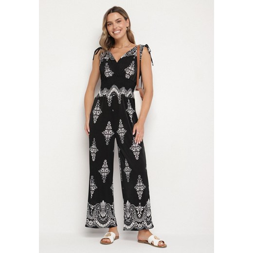 Czarny Kombinezon w Orientalny Wzór z Dekoltem w Serek Izena L born2be.pl